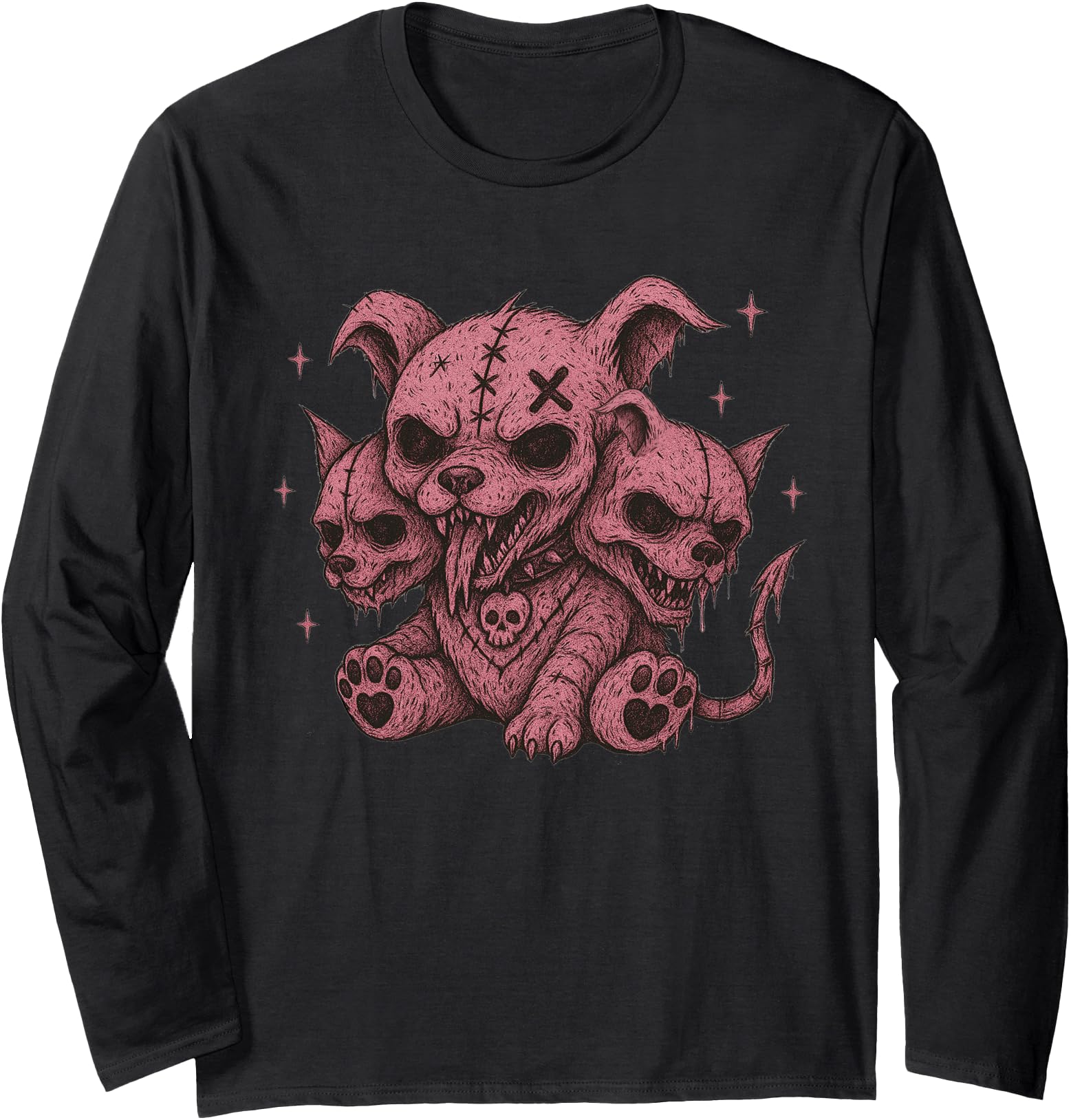 Goth Design Women Men 3-Headed Dog Emo Alt Goth Horror Goth Long Sleeve