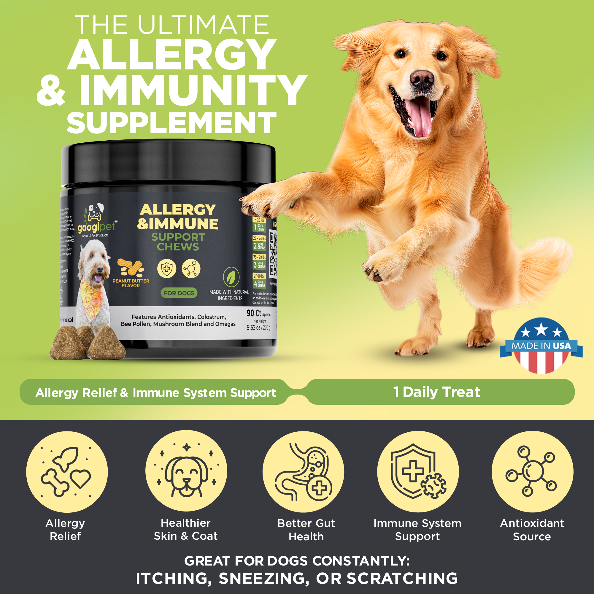 Allergy & Immune Support Chews for Dogs (Peanut Butter Flavor)