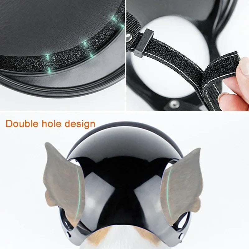 Cool Black Pet Dog Bicycle Safety Hat Adjustable Straps Helmets